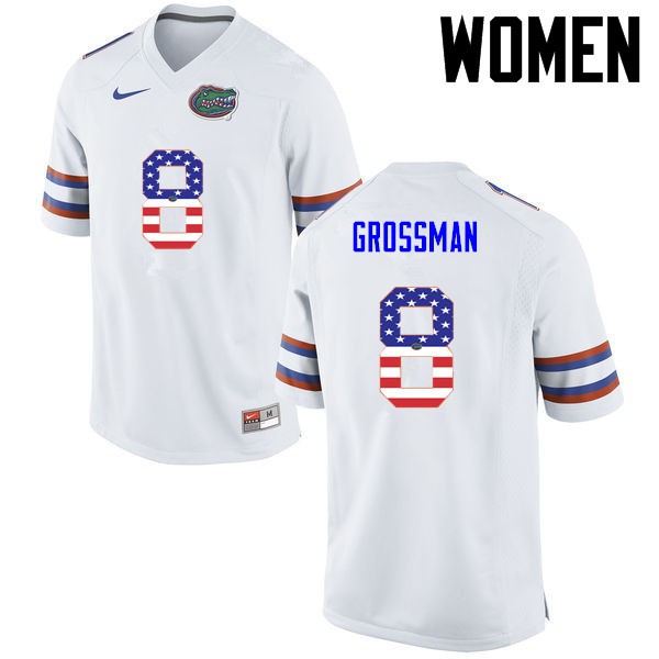 Florida Gators Women #8 Rex Grossman College Football USA Flag Fashion White